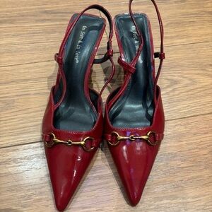 Elegant Red Slingback Heels with Gold Accent